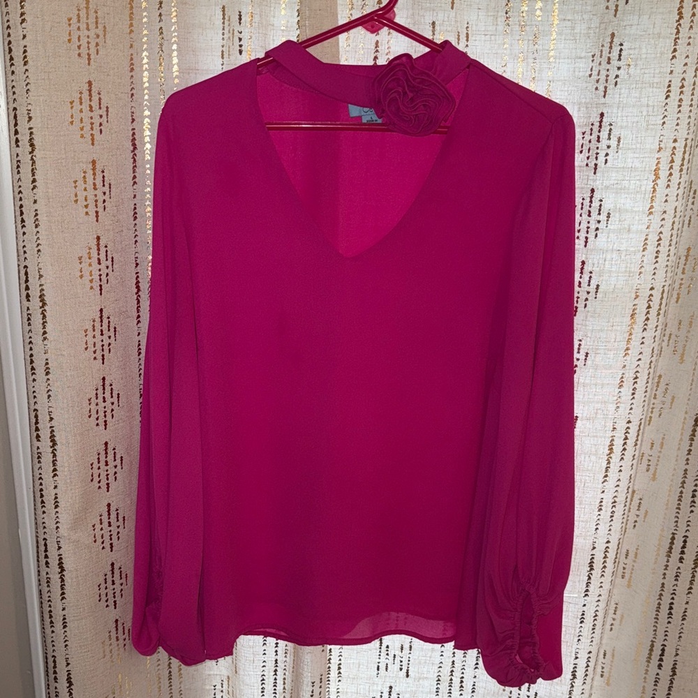 CeCe Fuchsia Blouse with Floral Detail